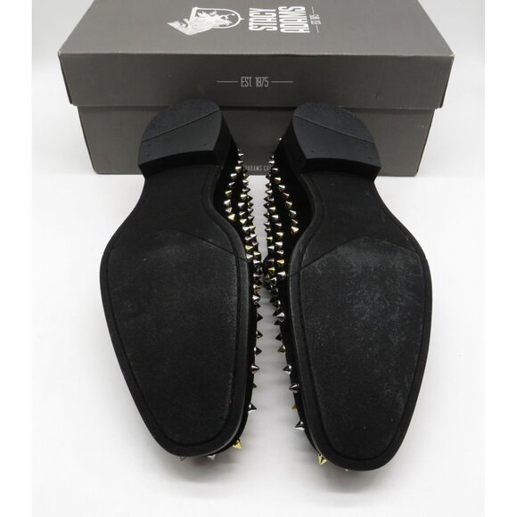 black dress shoes with gold spikes Black leather high shoe-vamp flats with gold and iron studs